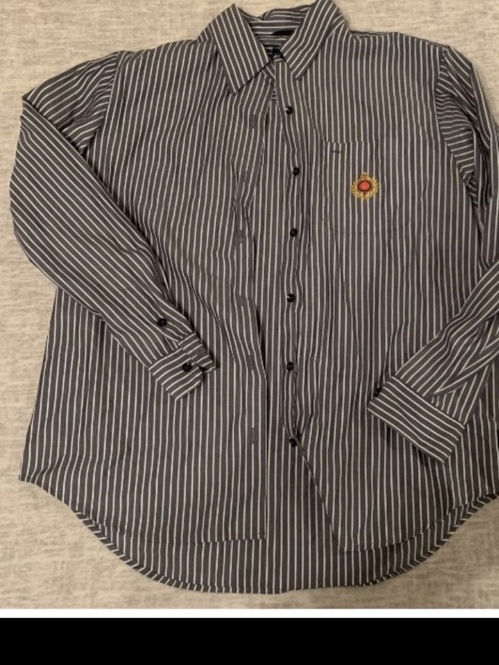 Liz Claiborne Black and White Striped Dress Shirt with Embroidered Crest